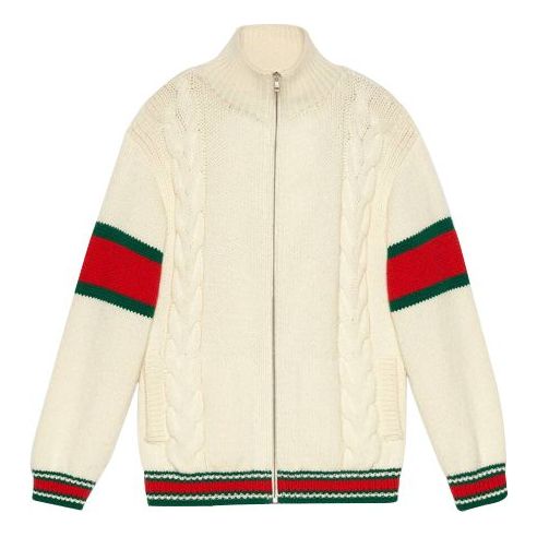 Пуловер Gucci Gucci Twisted Cable Knit Bomber Jacket Бяло | 599311-XKA32-9133