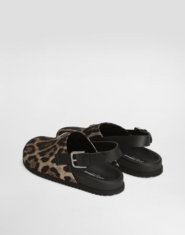 Кецове и обувки Dolce & Gabbana Dolce & Gabbana Canvas Leopard Print Mules with Back Strap Кафяво | A80465A6A87HY13M, 2