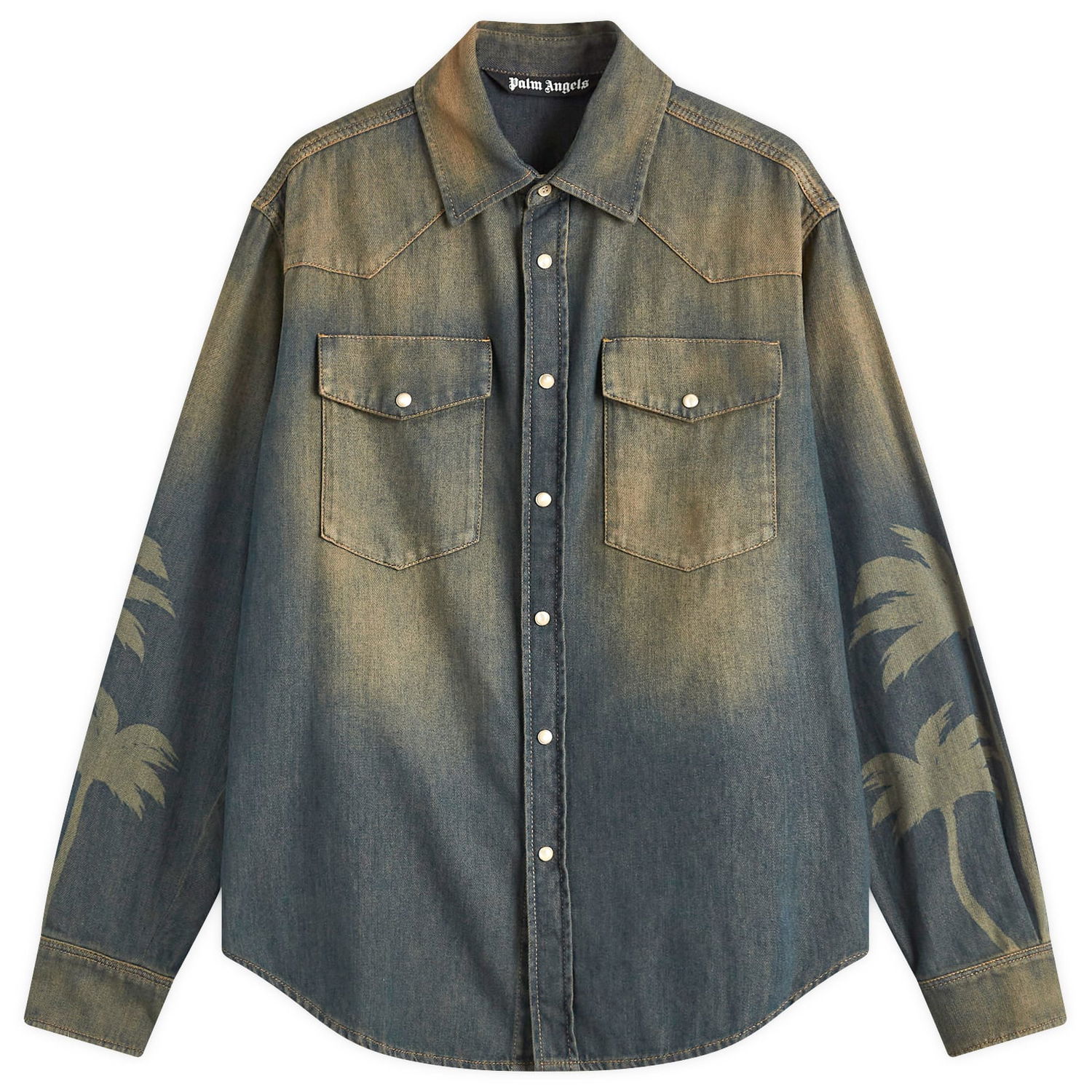 Риза Palm Angels Laser Palm Denim Shirt Синьо | PMYD019S25DEN0016009, 0