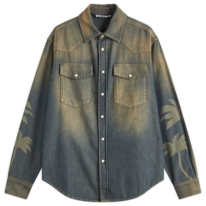 Риза Palm Angels Laser Palm Denim Shirt Синьо | PMYD019S25DEN0016009