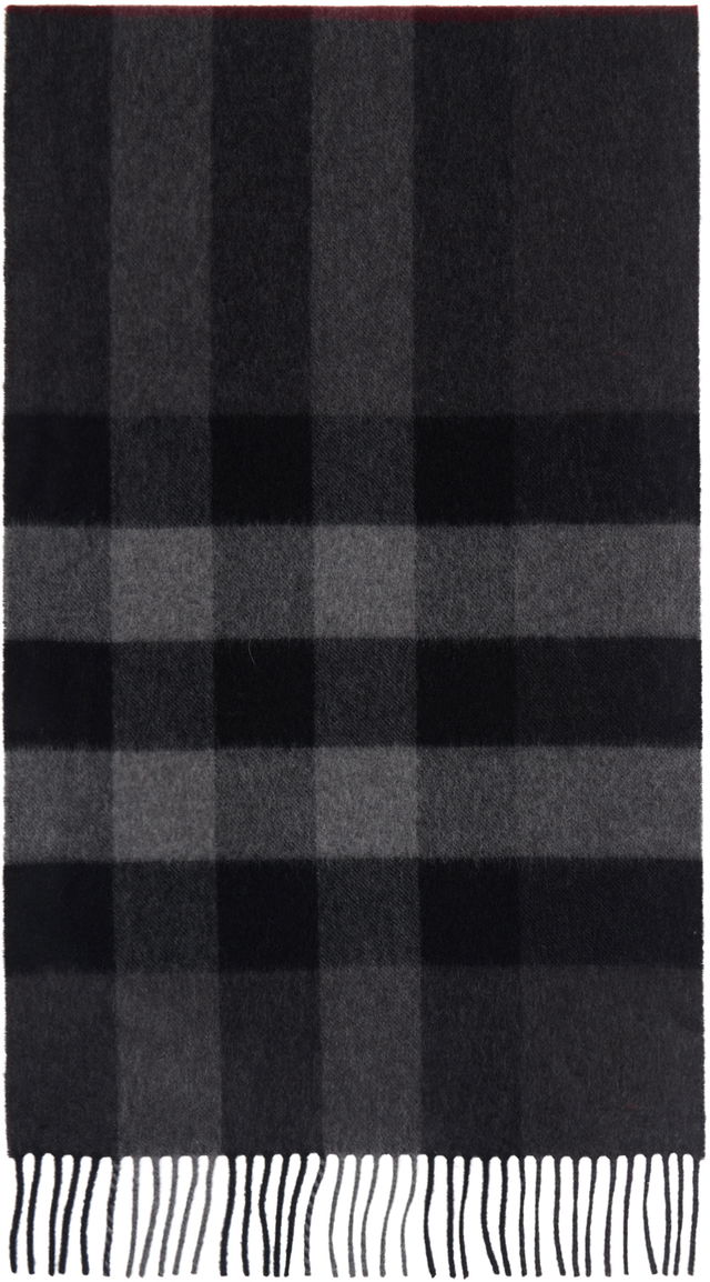 Gray Check Cashmere Scarf