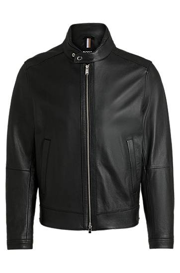 Яке бомбър BOSS Regular-Fit Grained Leather Jacket Черно | 50518906, 0