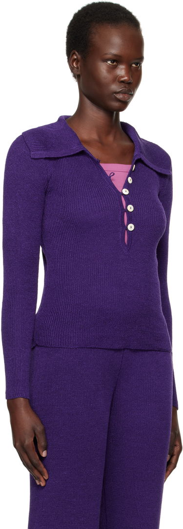 Пуловер Bode Quincy Knit Polo Лилаво | WRF24KT025, 1