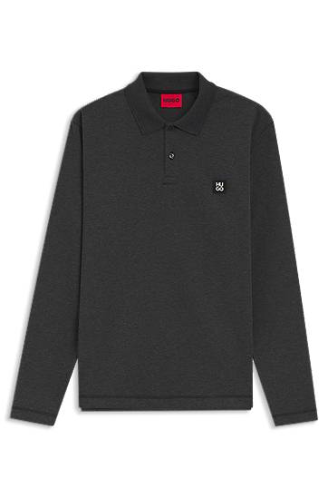 Поло тениска BOSS Cotton-blend long-sleeve polo shirt with stacked logo Сиво | 50553441, 0