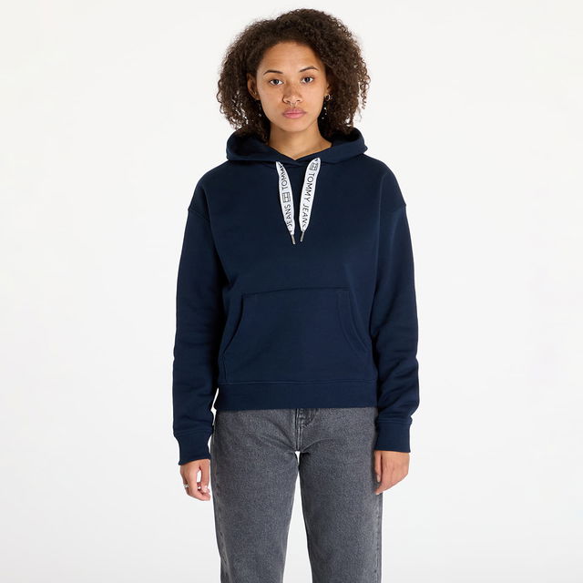 Boxy Logo Drawcord Hoodie Navy