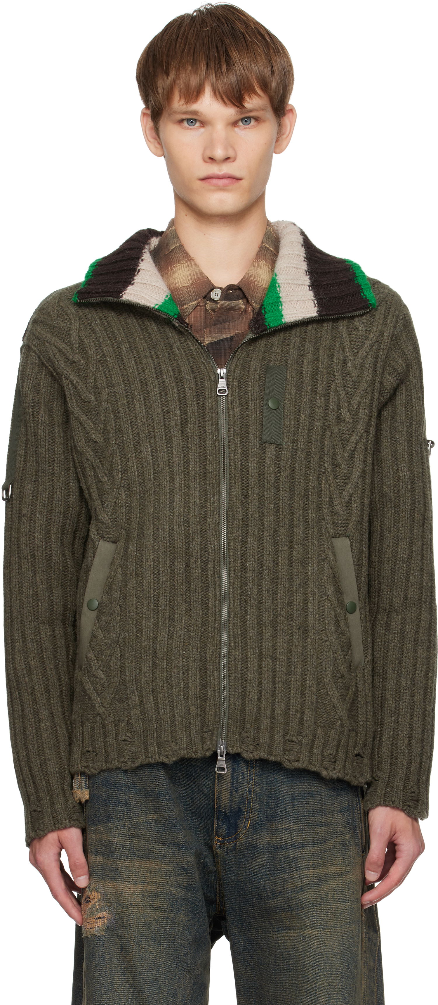 Пуловер Andersson Bell Andersson Bell Stripe High-Neck Zip-Up Sweater Зелено | atb1344m, 0