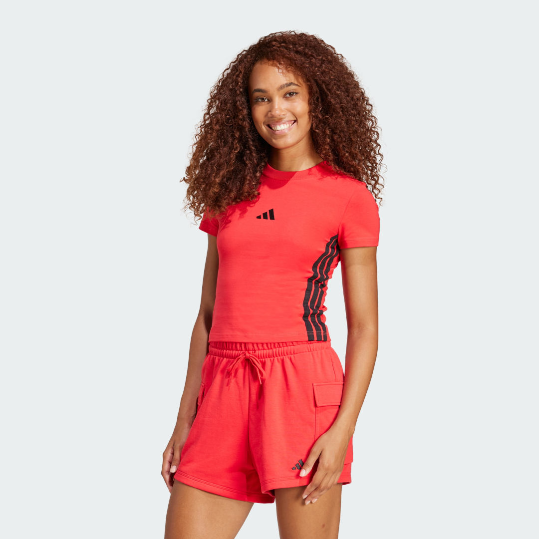 Съкратен топ adidas Performance 3-Stripes Slim Cropped T-Shirt Червено | JE1242, 0