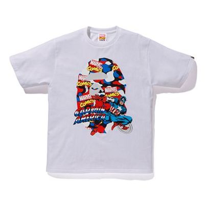 Тениска BAPE Bathing Ape x Marvel Captain America Graphic Tee Бяло | 1F23110921