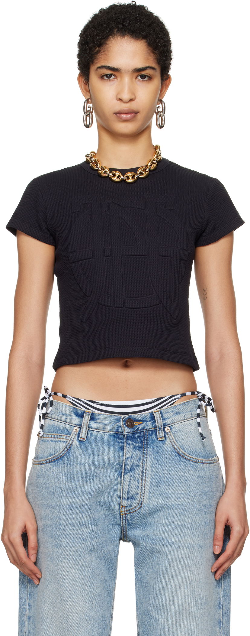 Съкратен топ Jean Paul Gaultier Gaultier 'The JPG' Cropped T-Shirt Черно | 25/33-F-TS097E-J071-00