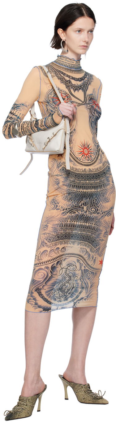 Pокля Jean Paul Gaultier Gaultier Printed Mesh Midi Dress Бежово | 23/15-F-RO074-J528-635030, 3