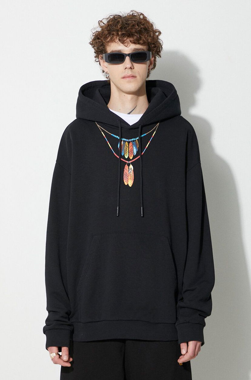 Суитчър Marcelo Burlon Feather Necklace Hoodie Черно | CMBB040C99FLE0021025