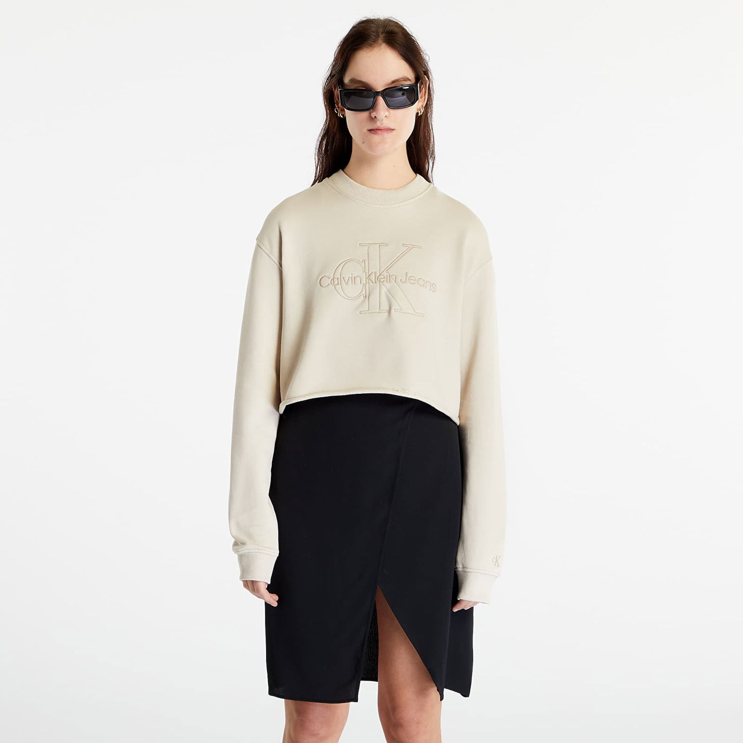 Суитчър CALVIN KLEIN Cropped Embroidered Sweatshirt Бежово | J20J220696 ACI, 1