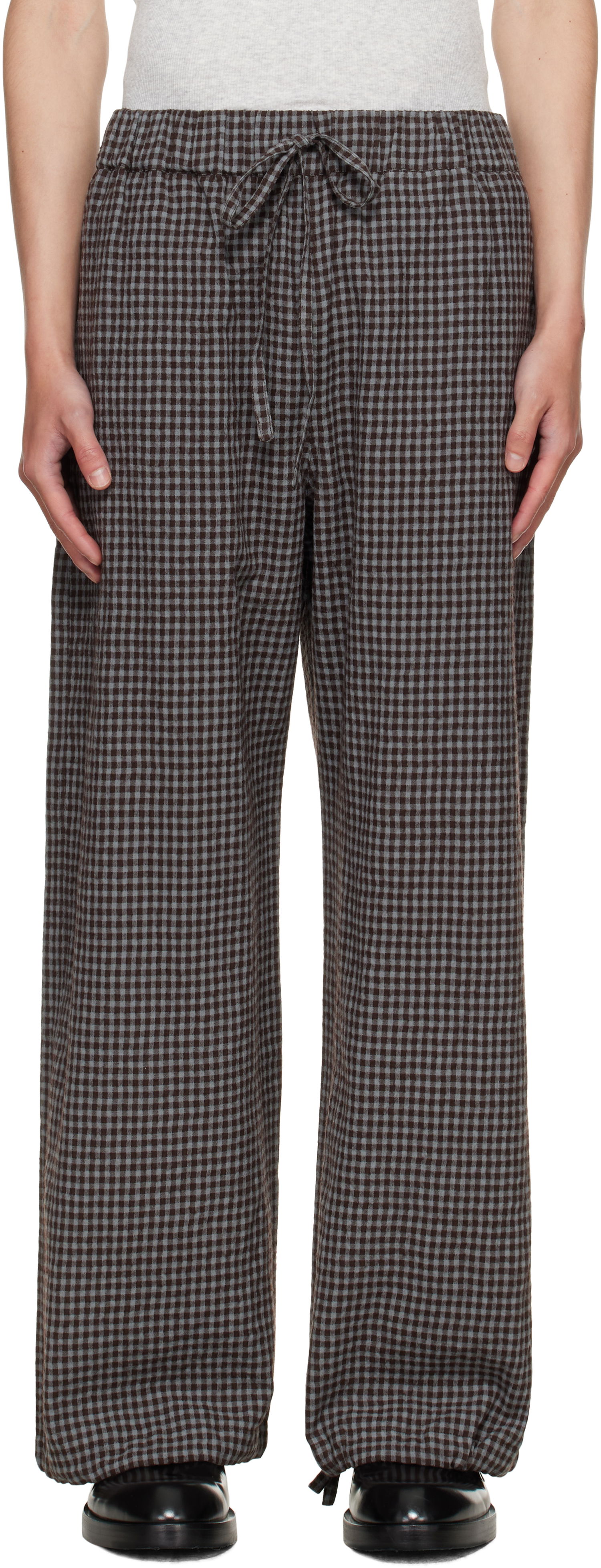 Панталони sage NATION SAGE NATION Siesta Gingham Lounge Pants Кафяво | S140 SIESTA TROUSER WOOL COTTO, 0