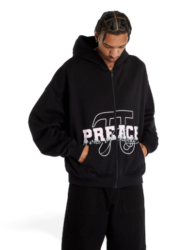 Суитчър PREACH Varsity Zip Hoody Washed Черно | 206293 9069