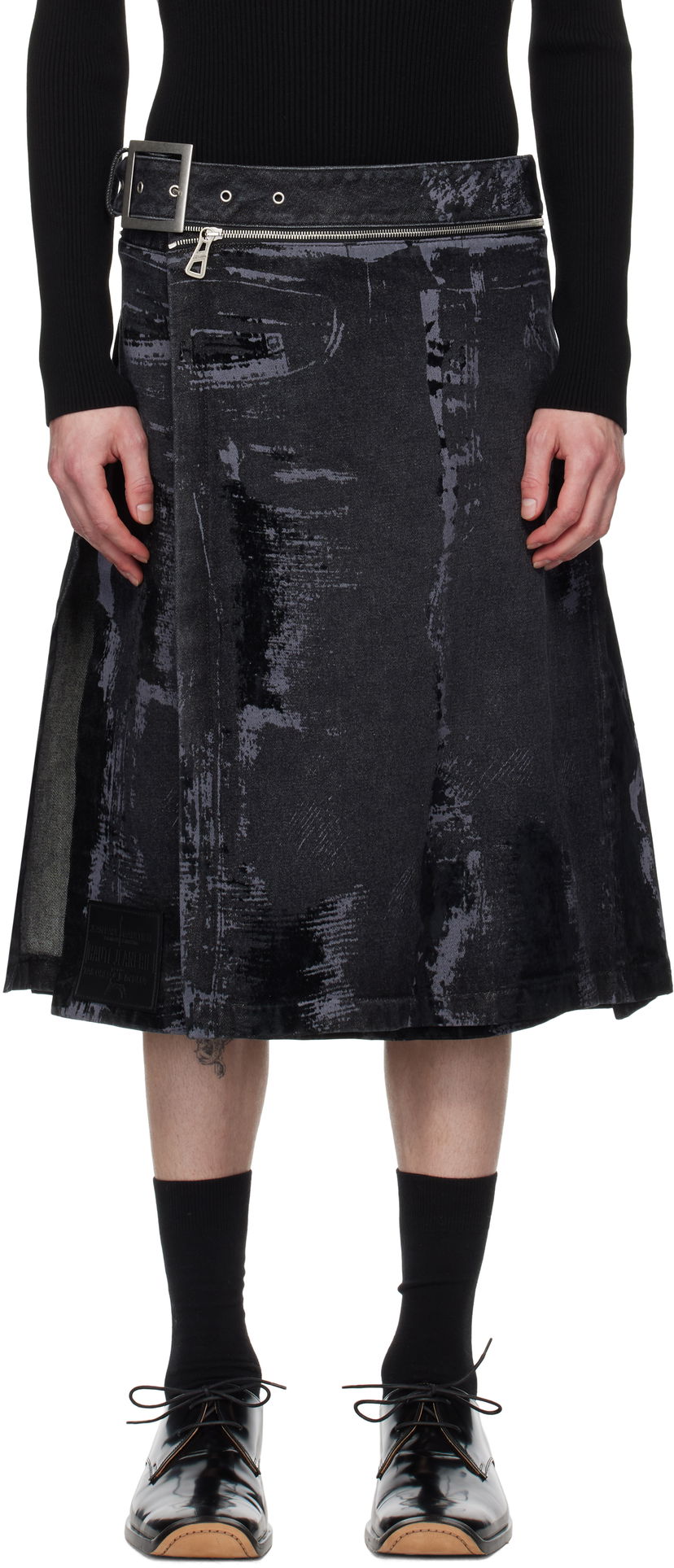 Пола Jean Paul Gaultier Jean Paul Gaultier 'The Flocked' Denim Kilt Черно | 25/33-F-JU161-D016-06
