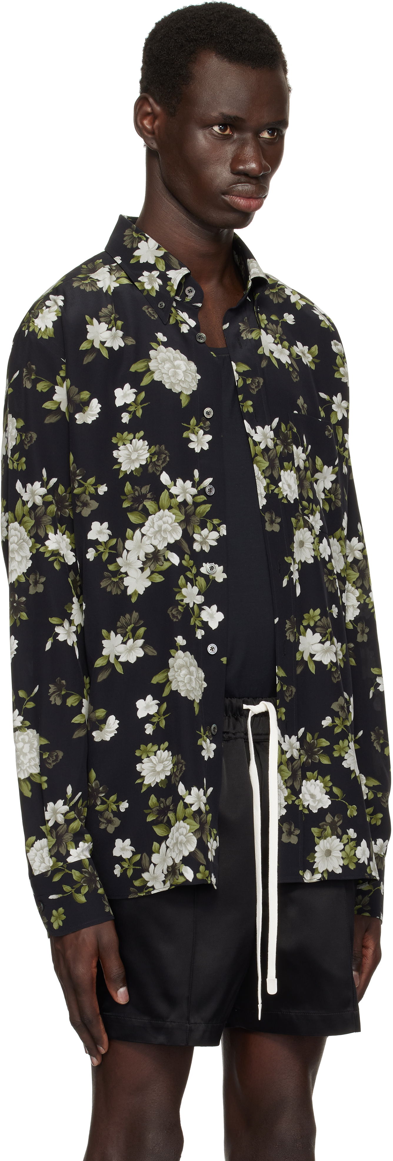 Риза Tom Ford Tom Ford Crepe De Chine Floral Print Fluid Fit Shirt Черно | HRO003-FMS043S25, 1