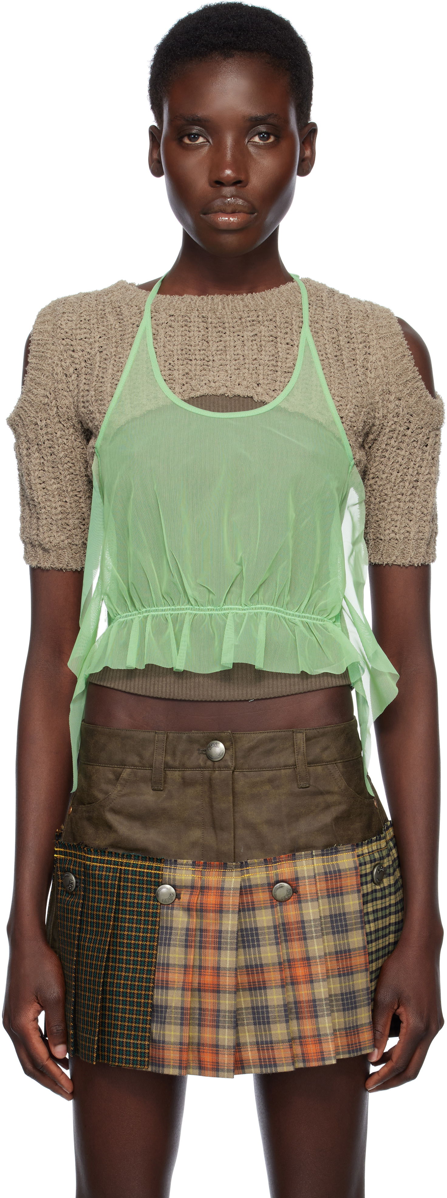 Пола Andersson Bell Andersson Bell Cut-Out Knit Top and Plaid Mini Skirt Set Зелено | atb1315w, 0