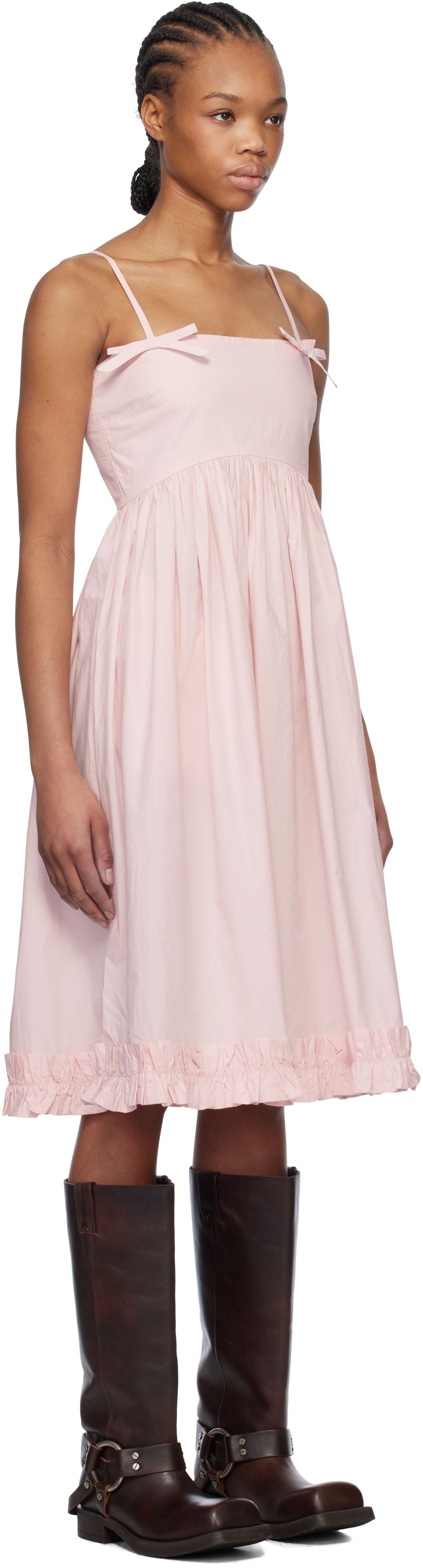 Pокля GANNI GANNI Cotton Poplin Strap Midi Dress Розово | W0325, 1