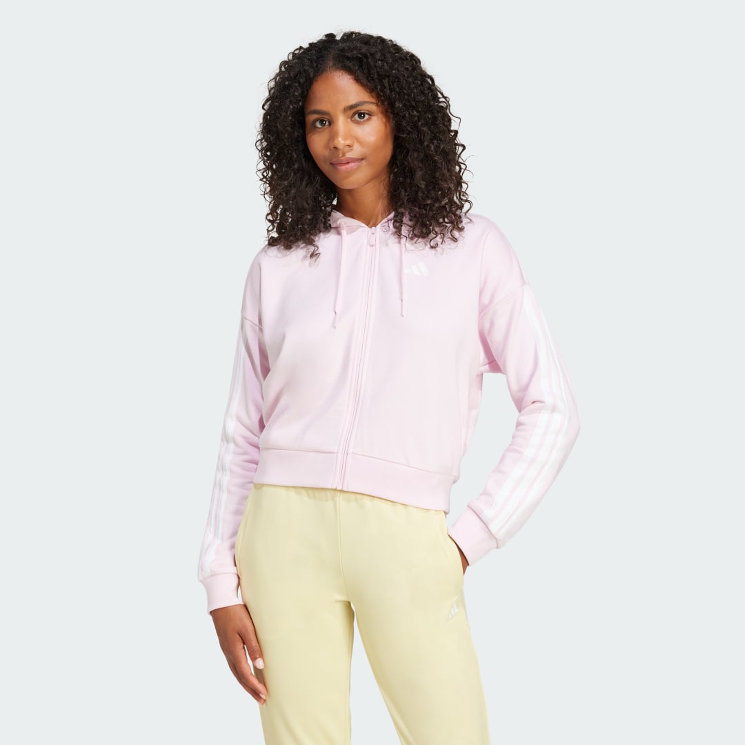 Суитчър adidas Performance 3-Stripes Cropped Full-Zip Hoodie Розово | IS6998, 0
