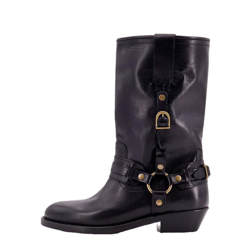 Кецове и обувки ISABEL MARANT Black Leather Harness Boots Черно | BO0192FAC1A22S01BK