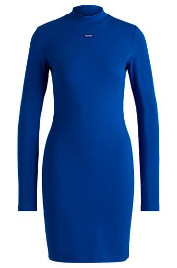 Pокля BOSS HUGO Bodycon Stretch Cotton Dress with Logo Badge Синьо | 50531138
