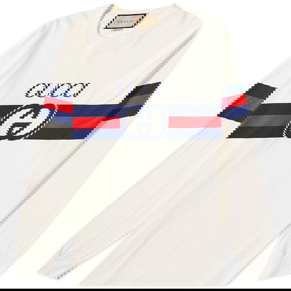 Тениска Gucci Long Sleeve New Logo Tee Бяло | 581903-XJET2-9095, 0