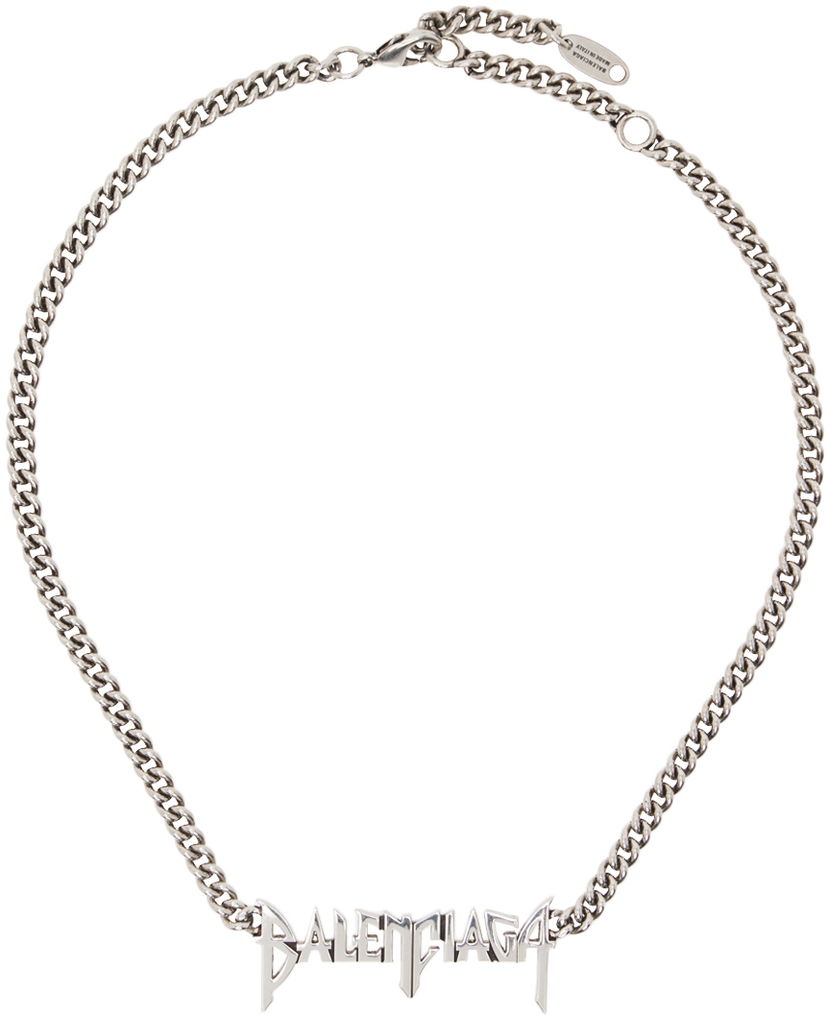 Колие Balenciaga Gunmetal Typo Metal Necklace Металик | 787781 TZ99I