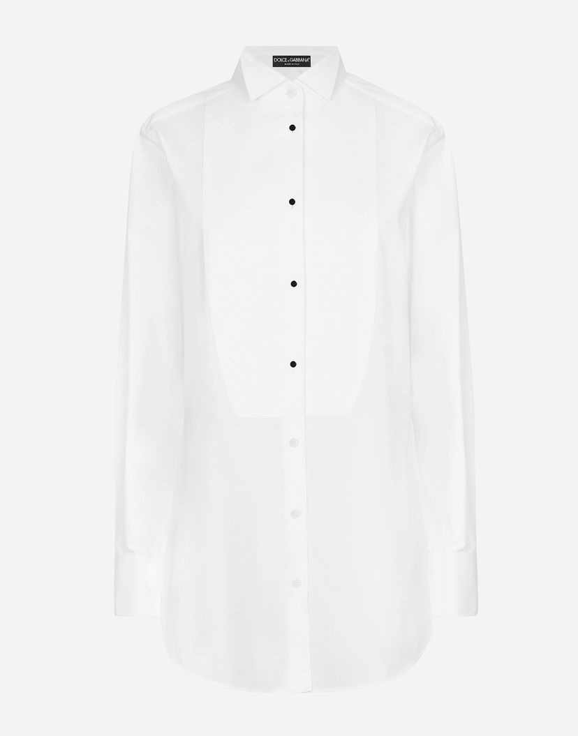 Риза Dolce & Gabbana Cotton Poplin Shirt With Piqué Shirt Front Бяло | F5S96TGDCPOW0800