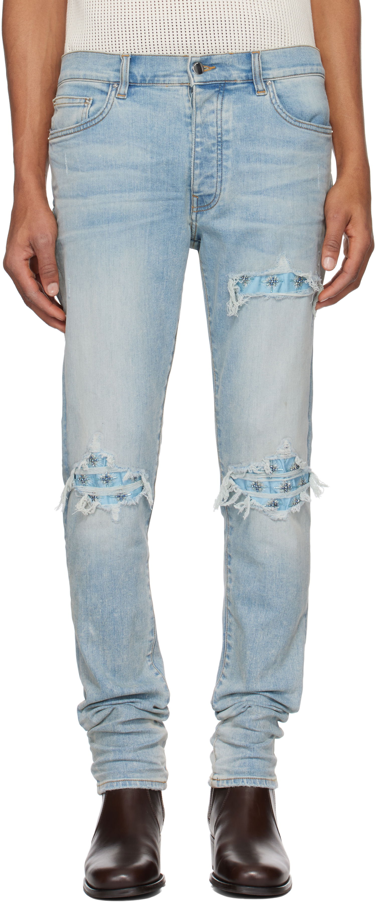 Дънки AMIRI AMIRI Crystal Starburst MX1 Jeans Синьо | AMDNSY1147, 0