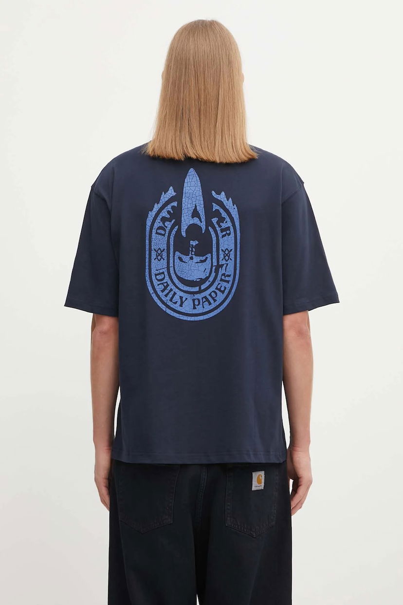 Тениска DAILY PAPER Candle Label Boxy T-Shirt Тъмно синьо | 2521053
