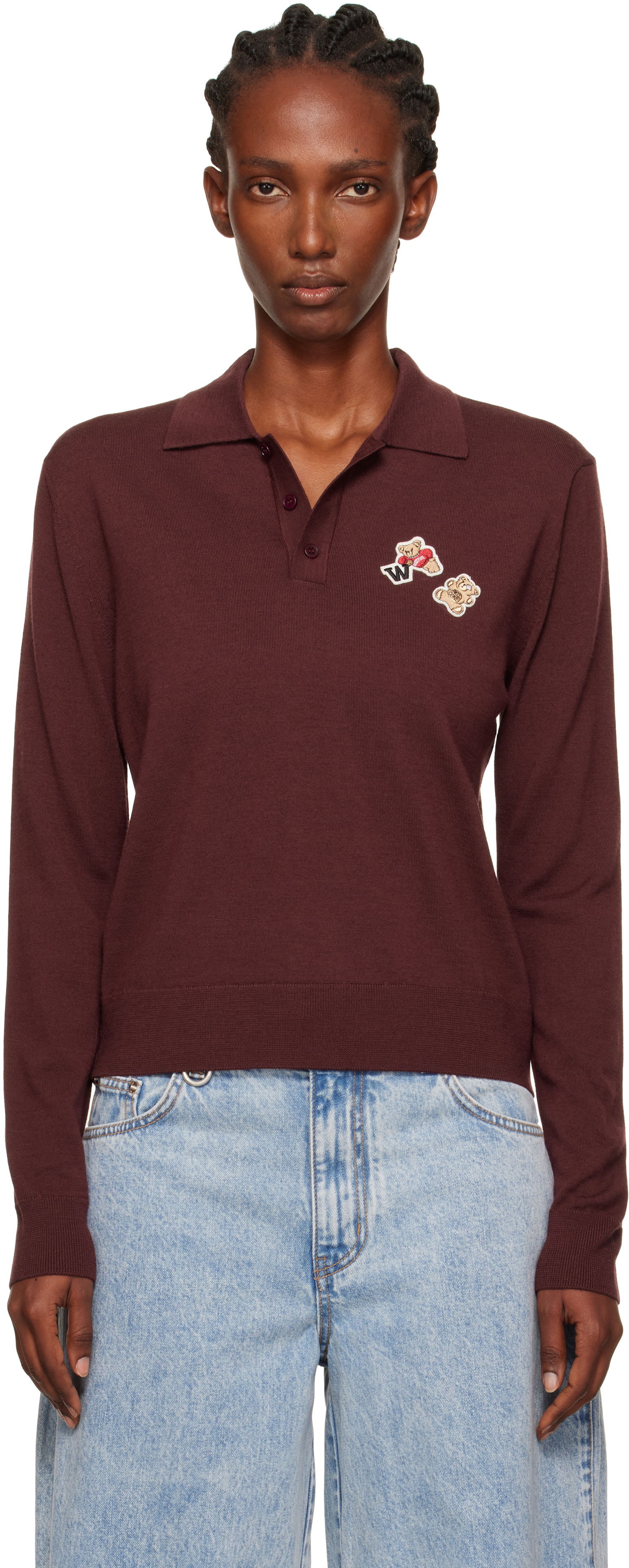 Поло тениска We11done We11done Double Patched Knit Polo Бургунди | WD-KT2-25-679-W-WN, 0