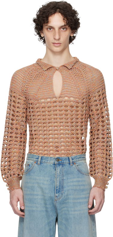 Пуловер Valentino Valentino Cotton & Linen Knit Polo Sweater Оранжево
 | 6V0KC34AAUTAH2, 0