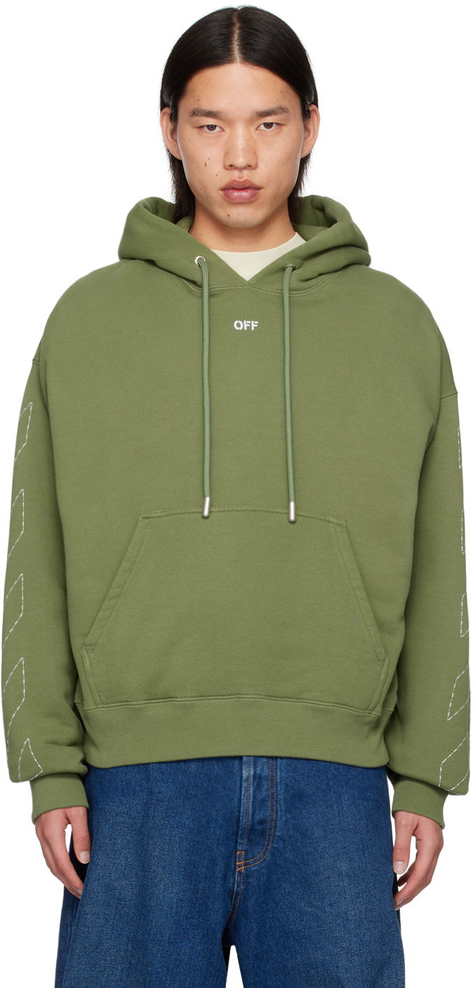 Суитчър Off-White Green Off Stitch Skate Hoodie Зелено | OMBB085F24FLE0015801, 0