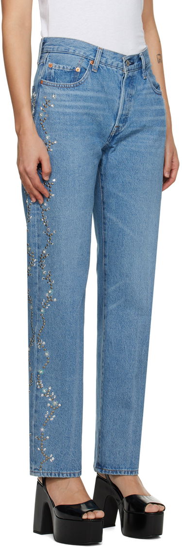 Дънки Anna Sui Exclusive Embroidered Straight Leg Jeans Синьо | 0123F40, 1