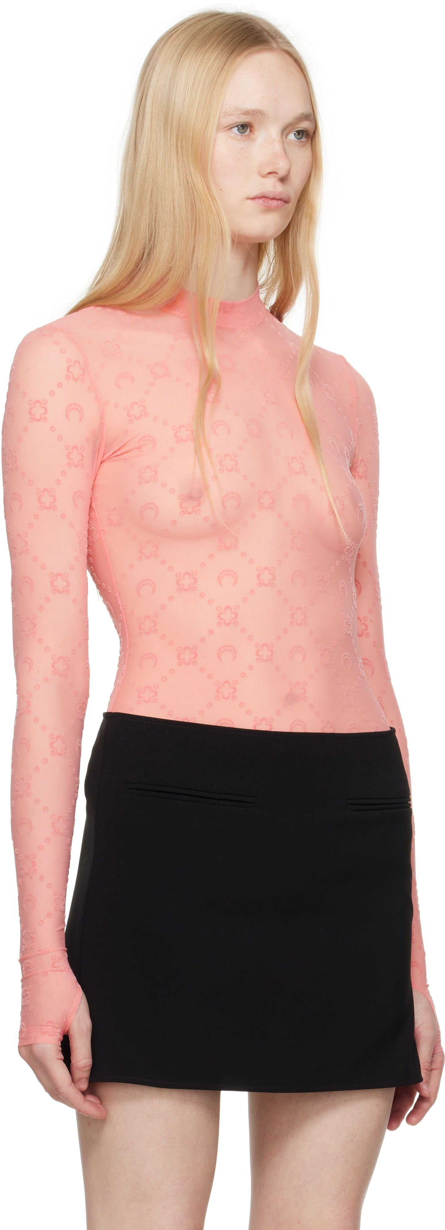 Тениска Marine Serre Monogram Mesh Highneck Top Сиво | WTO388A CJER0005, 1