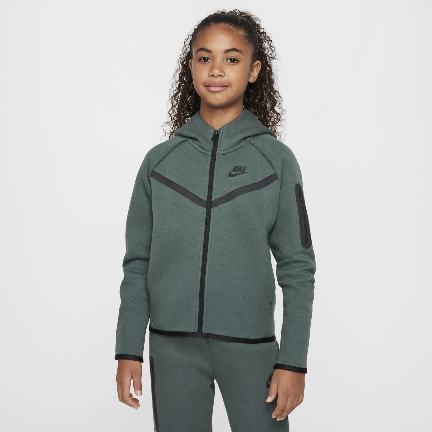 Суитчър Nike Girls' Sportswear Tech Fleece Full-Zip Hoodie Зелено | HV8695-338, 0