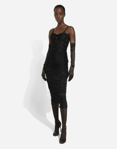 Pокля Dolce & Gabbana Tulle Calf-length Corset Dress With Draping Черно | F6DJYTHLUACN0000, 2