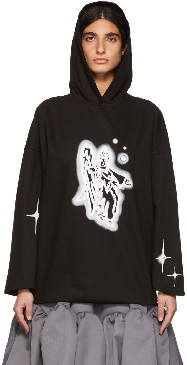 Суитчър We11done We11done Cotton Angel Graphic Hoodie Черно | WD-BL1-22-130-U-BK, 0