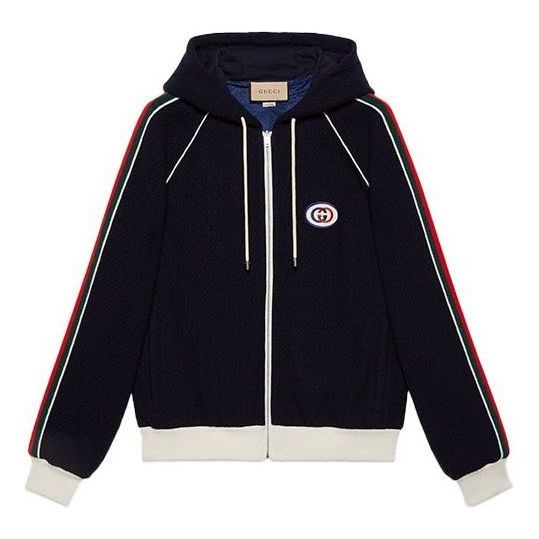 Суитчър Gucci Gucci Jersey Jacket with Web Синьо | 673290-XJDUW-4548