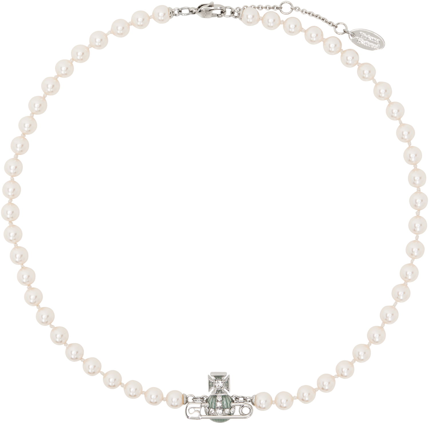 Колие Vivienne Westwood Vivienne Westwood Pearl Necklace with Safety Pin and Orb Pendant Бяло | 6301011O-02P578-, 0