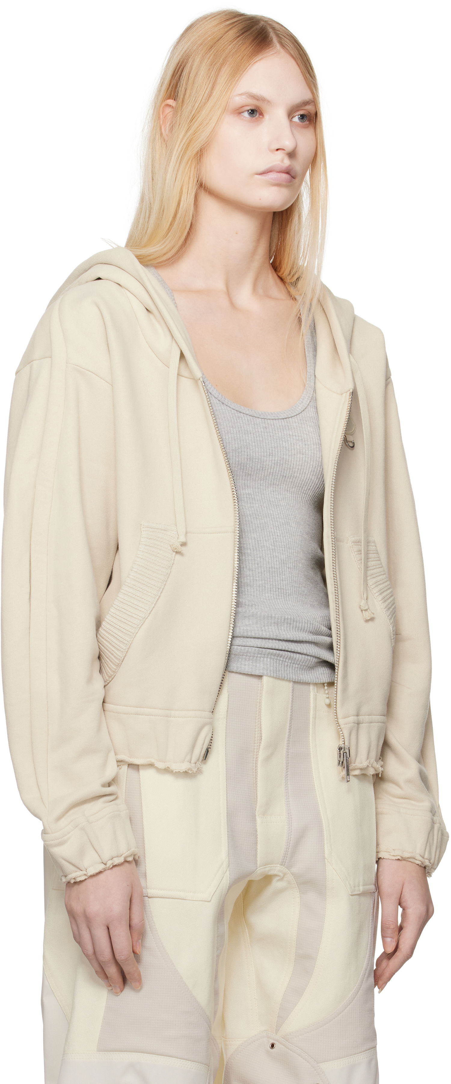 Суитчър Moncler Moncler Genius x Willow Smith Zip-Up Cotton Hoodie Бежово | J209T 8G00001 - 899WC, 1
