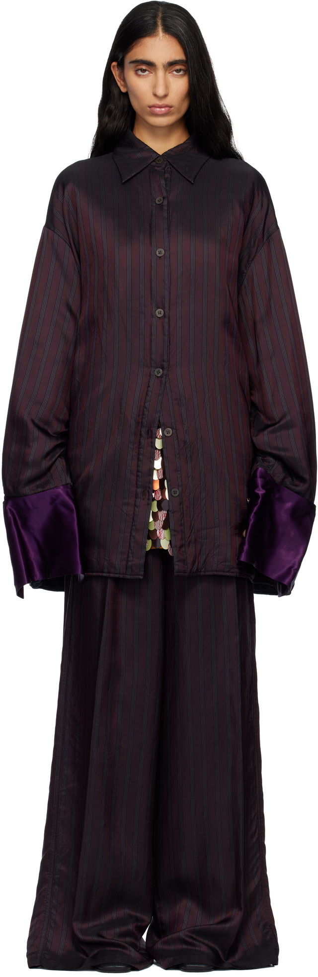 Dries Van Noten Oversized Striped Overshirt with Velvet Cuffs