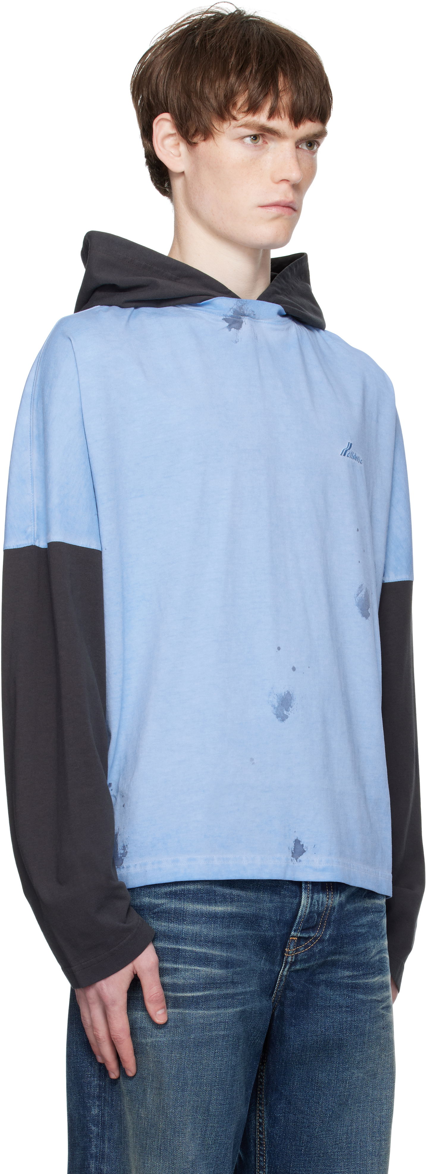Суитчър We11done We11done Painted Long Sleeve Hoodie Синьо | WD-TT2-25-784-U-BL, 1