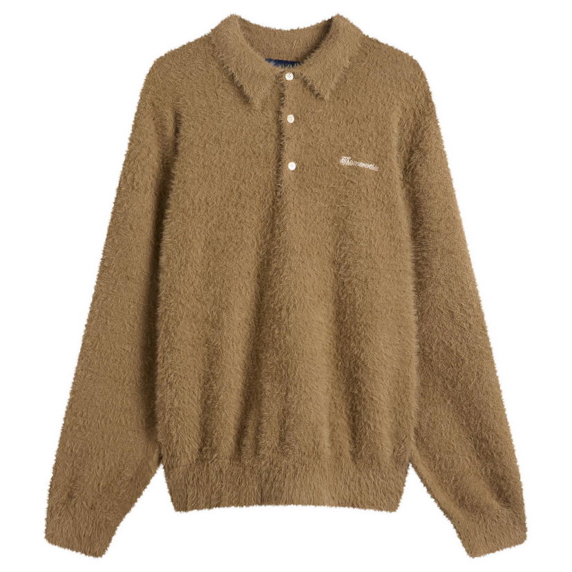 Поло тениска thisisneverthat SCT-Logo Shaggy Knit Polo, Size Large Кафяво | TN253KKNPK08-Mud