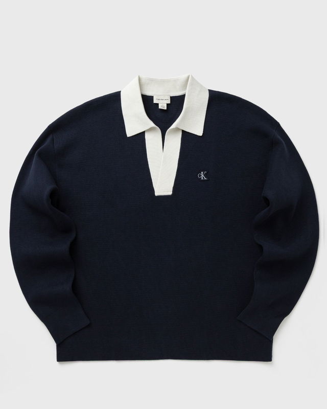 Long Sleeve Solid Oversized Johnny Collar Knit Polo Shirt