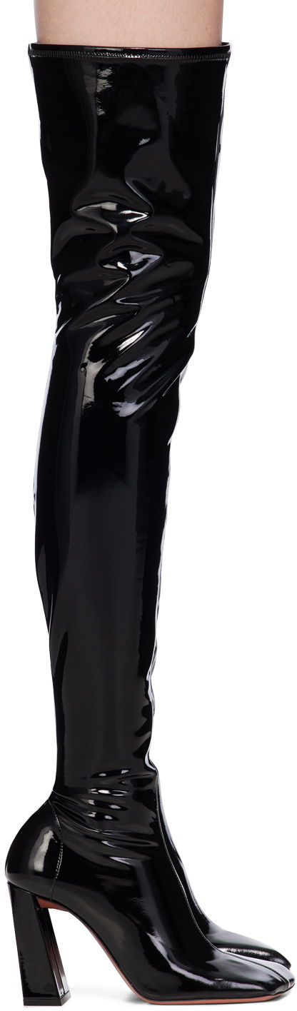 Грижа за обувките Amina Muaddi Amina Muaddi Marine Stretch Thigh-High Boots Черно | MARINE STRETCH BLOCK HEEL LATEX