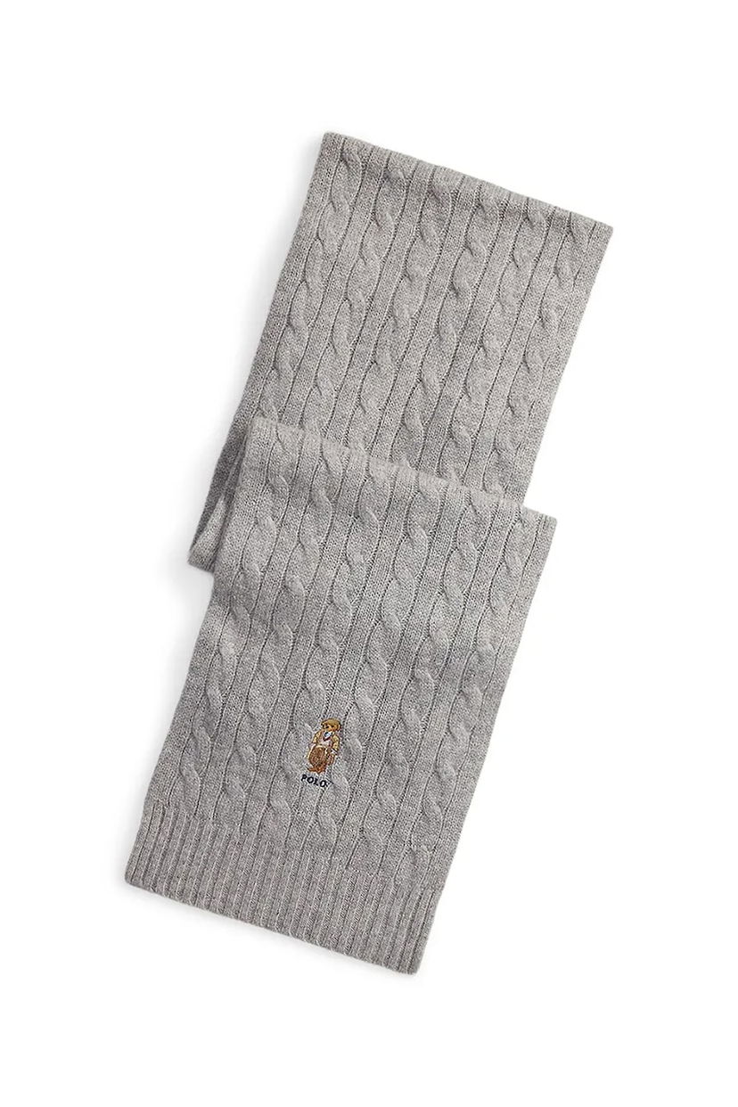 Шал Polo by Ralph Lauren Cable-Knit Wool Scarf with Polo Bear Appliqué Сиво | 449P08823