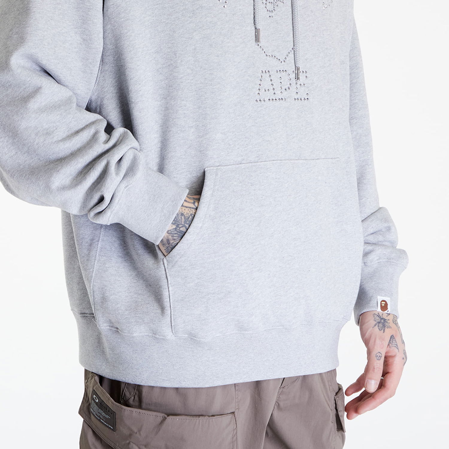 Суитчър BAPE A BATHING APE Rhinestone College Pullover Hoodie Gray Сиво | 001PPK301306M GRA, 1
