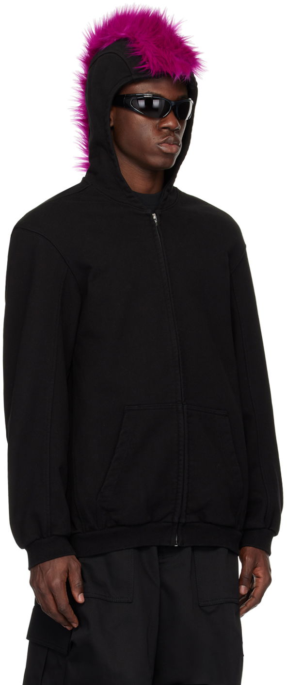 Суитчър We11done We11done Zip-Up Faux-Fur Hoodie Черно | WD-TJ1-24-884-U-BK, 1