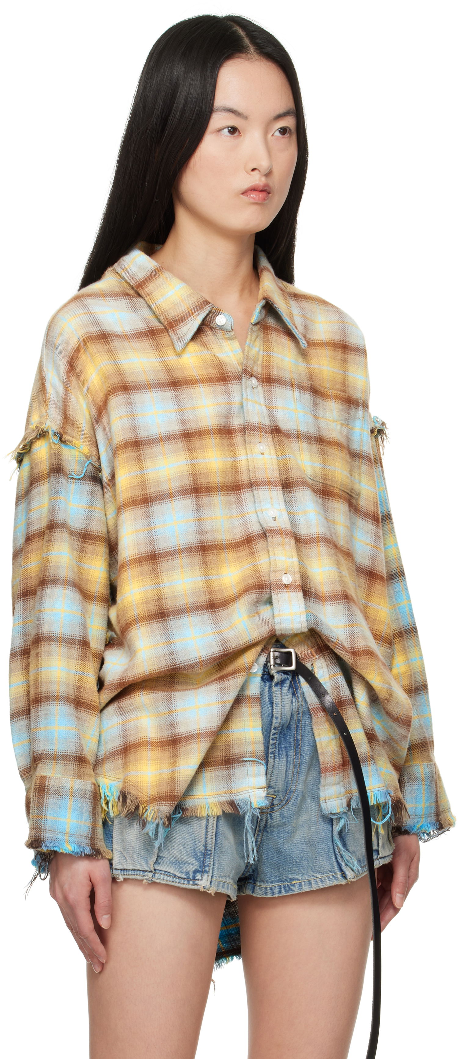 Риза R13 R13 Shredded Seam Drop Neck Plaid Shirt Многоцветен | R13WR075-R503B, 1